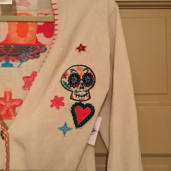 NWT Disney Pixar Girl Cotton Embroidered Coco Skull Sweater Cardigan - Picture 5 of 7
